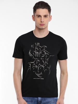 black cotton chest print t-shirt - 15621449 - Standard Image - 1