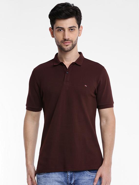 brown solid polo t-shirt - 15621450 - Zoom Image - 1