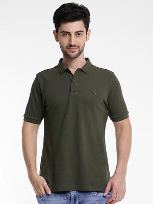 olive green cotton polo t-shirt - 15621452 - Standard Image - 1