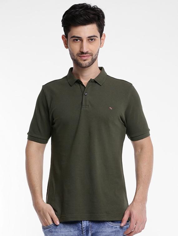 olive green cotton polo t-shirt - 15621452 - Zoom Image - 1