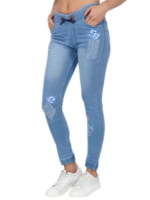 drawstring waist graphic patch distress jeans - 15621465 - Standard Image - 2