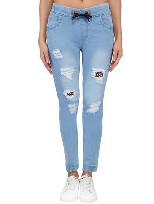 drawstring waist distress jeans - 15621466 - Standard Image - 1