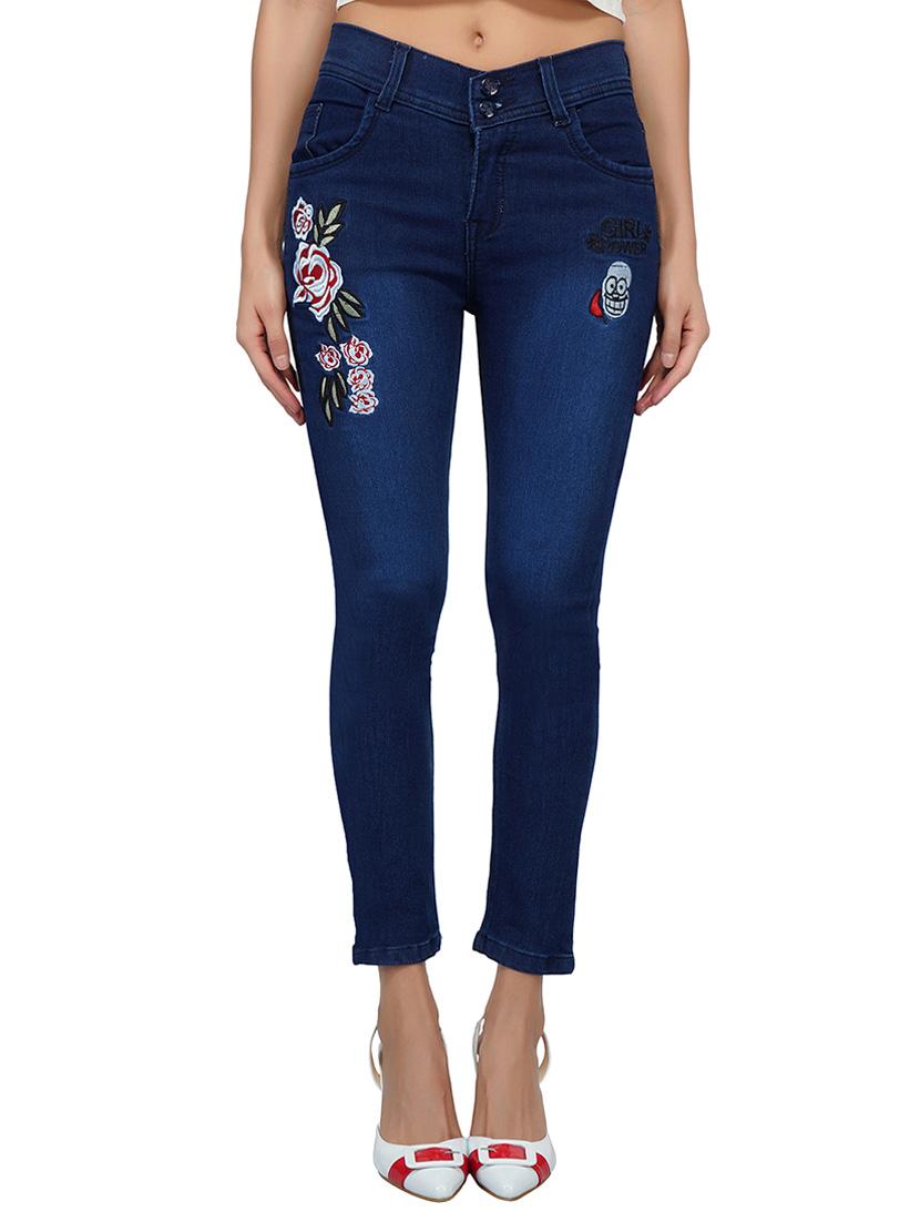 embroidered detail mid rise jeans - 15621474 - Zoom Image - 1
