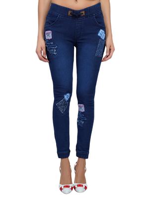 drawstring waist graphic patch distress jeans - 15621477 - Standard Image - 1
