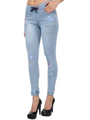 drawstring waist graphic patch distress jeans - 15621485 - Standard Image - 2