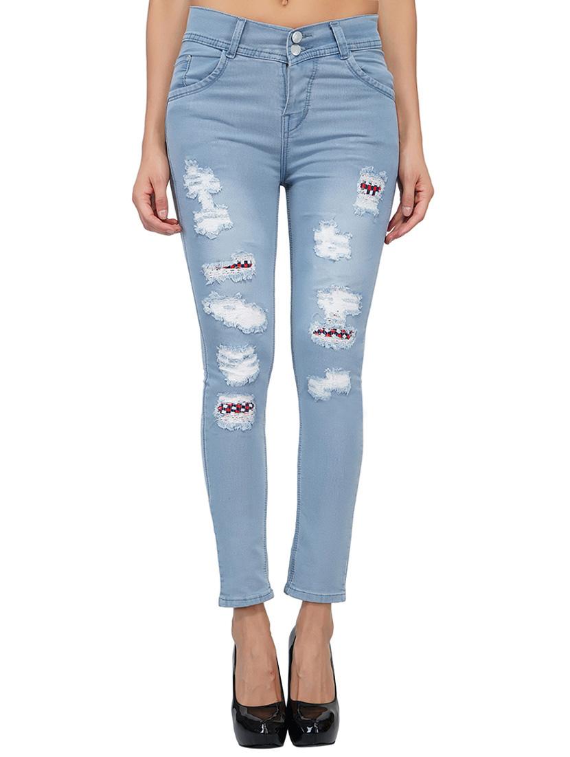 ankle length patch work distress jeans - 15621486 - Zoom Image - 1