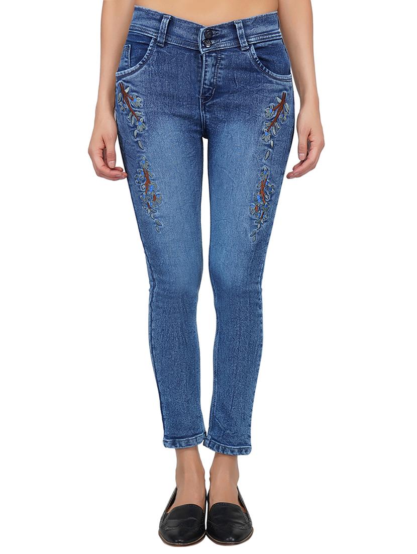 embroidered detail ankle length jeans - 15621488 - Zoom Image - 1