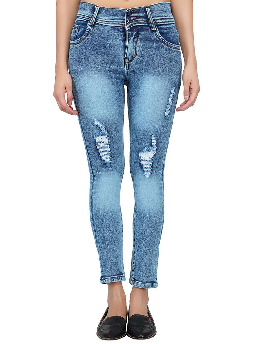 mid rise acid wash distress jeans - 15621491 - Zoom Image - 1