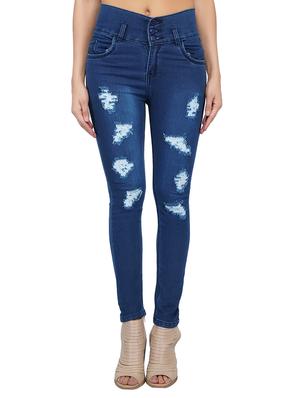 high waist distress jeans - 15621498 - Standard Image - 1