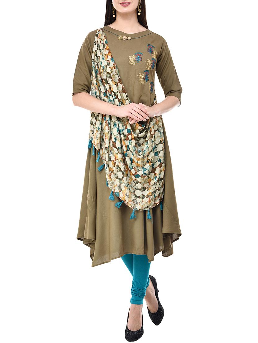 Asymmetric drape embroidered kurta - 15621503 - Zoom Image - 1