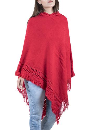 hooded neck fringed edge poncho - 15621629 - Very Small Image - 1