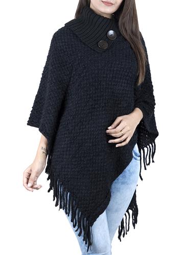 fringed edge button detail poncho - 15621630 - Very Small Image - 1