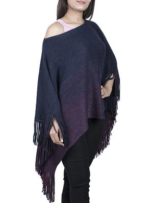 single shoulder fringed hem poncho - 15621638 - Standard Image - 1