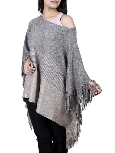 single shoulder fringed hem poncho - 15621639 - Very Small Image - 1