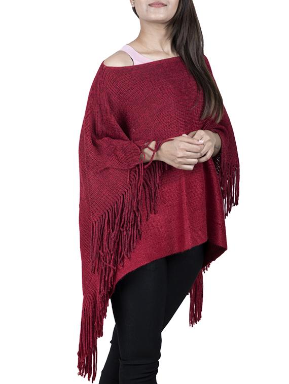 single shoulder fringed hem poncho - 15621640 - Zoom Image - 1