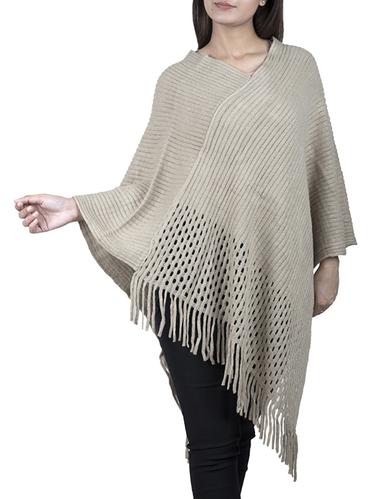 rib knit fringed hem poncho - 15621643 - Very Small Image - 1