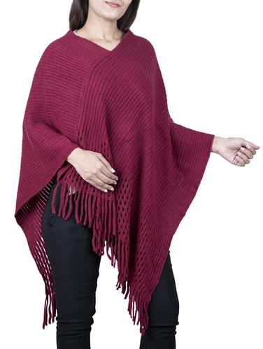 rib knit fringed hem poncho - 15621644 - Very Small Image - 1