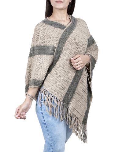 v neck fringed hem poncho - 15621647 - Very Small Image - 1