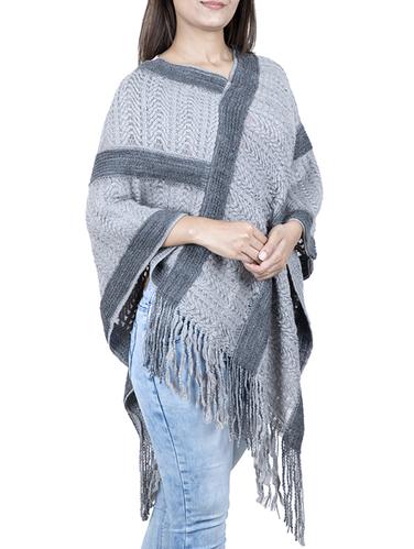 v neck fringed hem poncho - 15621648 - Very Small Image - 1