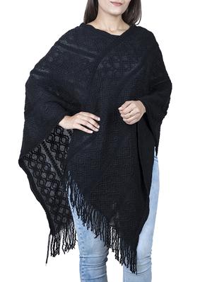 v neck fringed hem poncho - 15621650 - Standard Image - 1