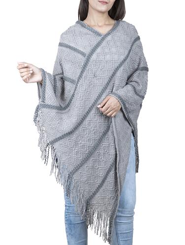 v neck fringed hem poncho - 15621652 - Very Small Image - 1