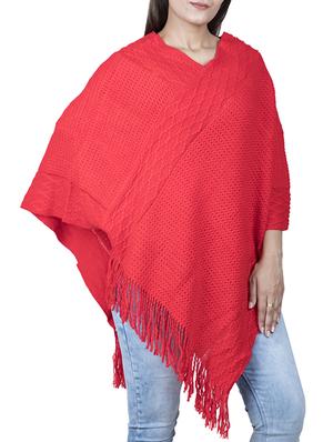 v neck fringed hem solid poncho - 15621655 - Standard Image - 1
