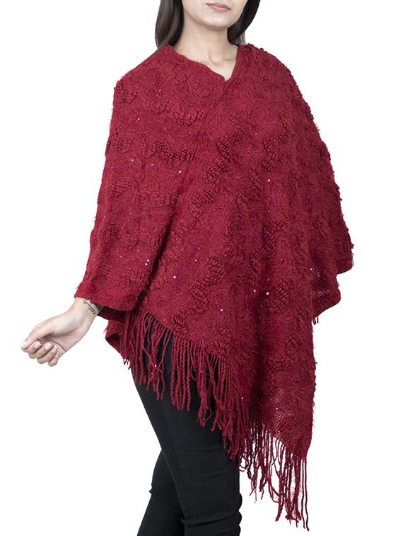 fringe detail woolen poncho - 15621665 - Zoom Image - 1