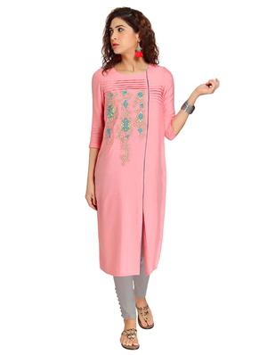 Embroidered slit a-line kurta - 15621805 - Standard Image - 1