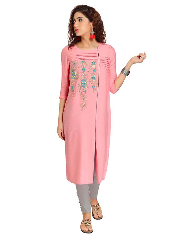 Embroidered slit a-line kurta - 15621805 - Zoom Image - 1