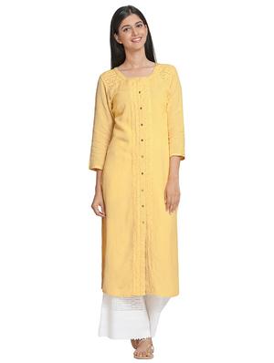 Straight solid lace kurta - 15621815 - Standard Image - 1