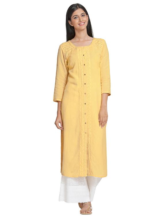 Straight solid lace kurta - 15621815 - Zoom Image - 1