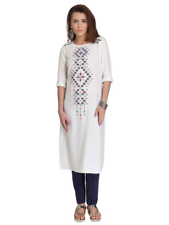 Straight embroiderede kurta - 15621822 - Zoom Image - 1