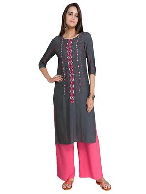 Straight embroidered kurta - 15621824 - Standard Image - 1