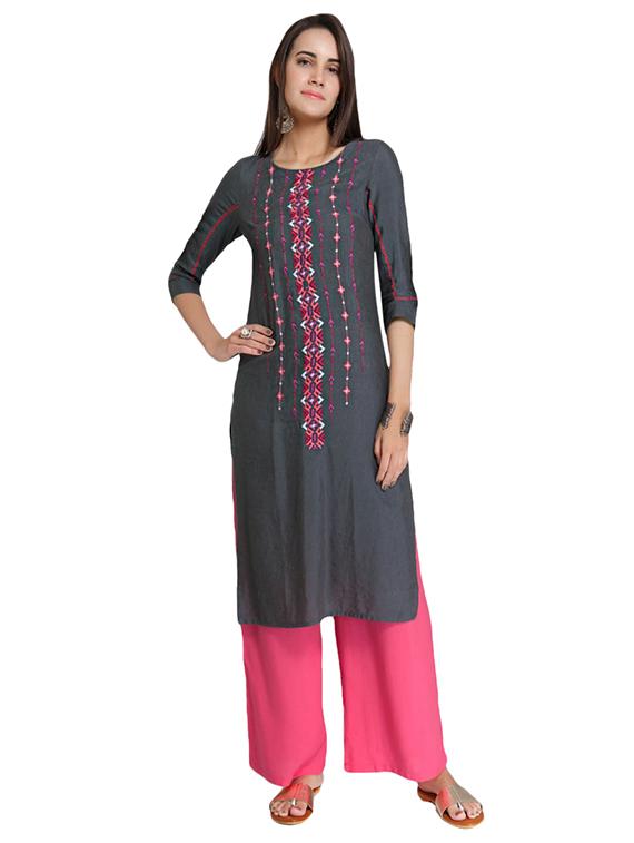 Straight embroidered kurta - 15621824 - Zoom Image - 1