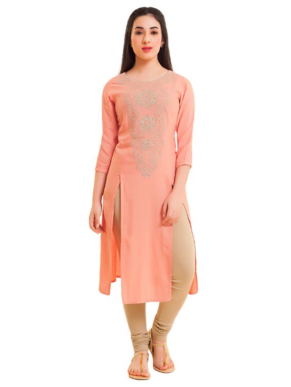 Embroidered Straight double slit kurta - 15621839 - Zoom Image - 1