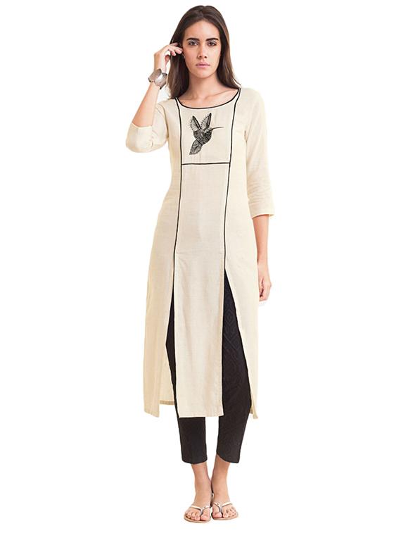 Double slit piping solid kurta - 15621849 - Zoom Image - 1
