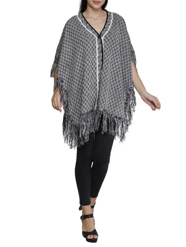 button detail fringed poncho - 15622068 - Very Small Image - 1