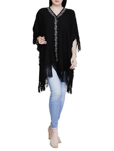 button detail fringed poncho - 15622069 - Very Small Image - 1