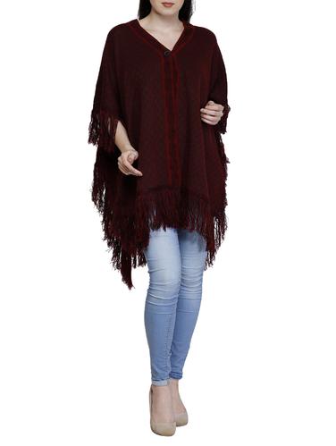 button detail fringed poncho - 15622070 - Very Small Image - 1