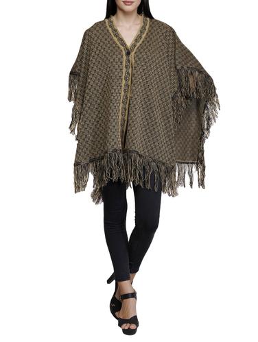 button detail fringed poncho - 15622071 - Very Small Image - 1