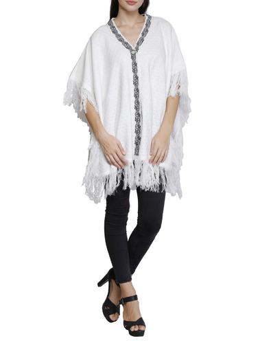 button detail fringed poncho - 15622072 - Very Small Image - 1
