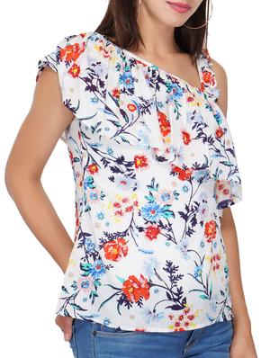 ruffled detail floral top - 15622079 - Standard Image - 1