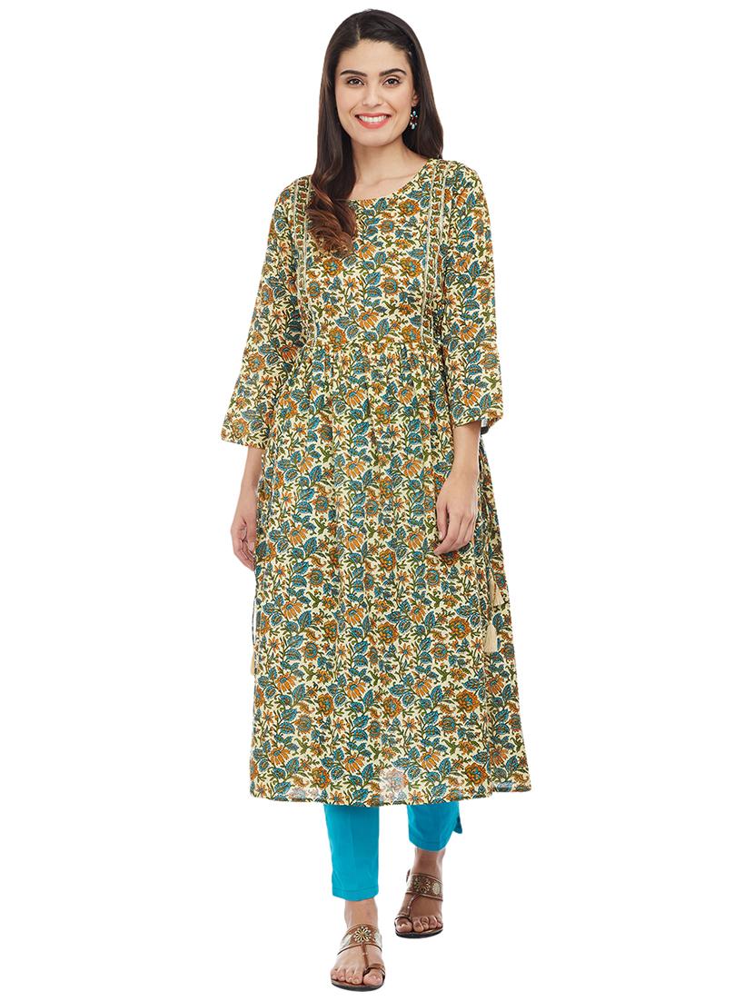 A-line printed kurta with tassels - 15622381 - Zoom Image - 1