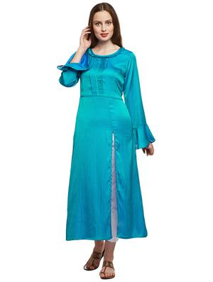 High slit pleated neck solid kurta - 15622383 - Standard Image - 1