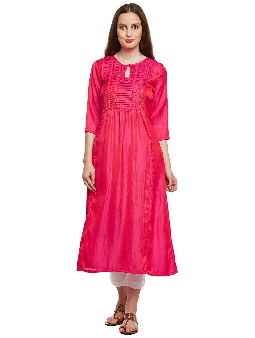 Art silk a-line pintucks kurta - 15622386 - Zoom Image - 1