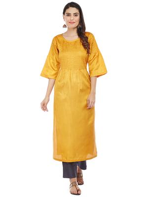 Pintucks art silk straight kurta - 15622388 - Standard Image - 1