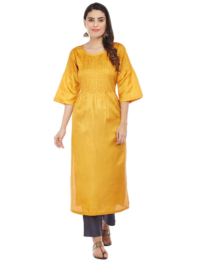 Pintucks art silk straight kurta - 15622388 - Zoom Image - 1