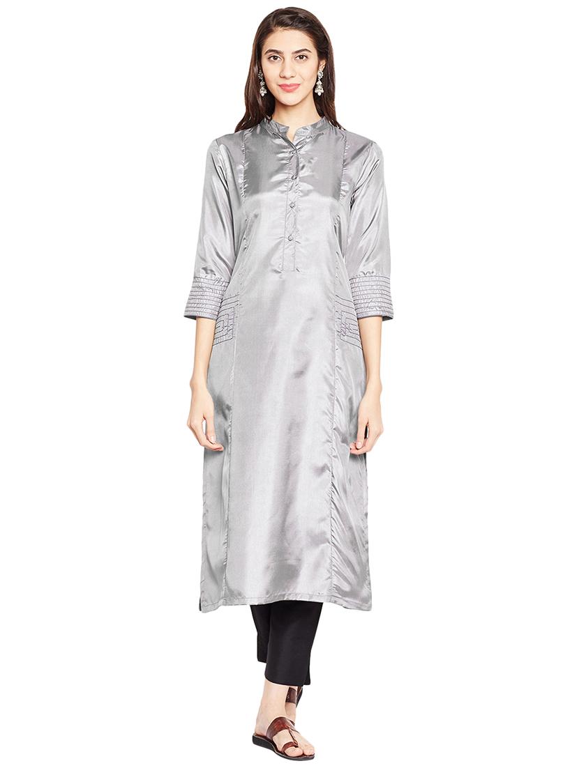 Art silk straight Solid kurta - 15622389 - Zoom Image - 1