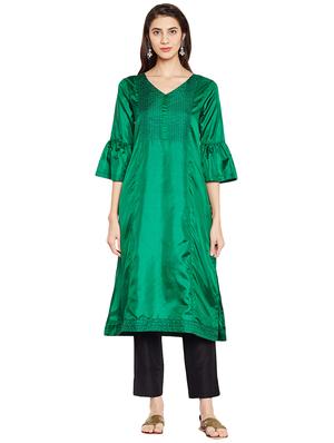 Bell sleeves art silk straight kurta - 15622393 - Standard Image - 1