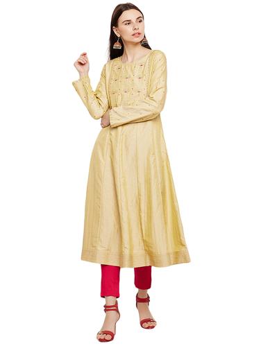 Gold art silk anarkali kurta - 15622396 - Very Small Image - 1